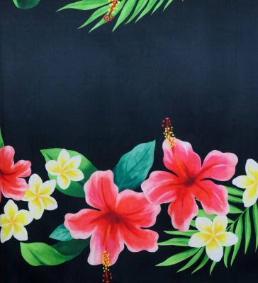 Hula Shantung Pa'u Skirt with Hibiscus & Plumeria Print / Luxury Collection / Black / J3039bk