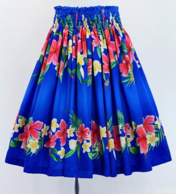 Hula Shantung Pa'u Skirt with Hibiscus & Plumeria Print / Luxury Collection / Blue / J3039bl