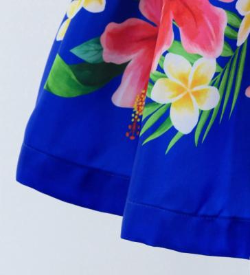Hula Shantung Pa'u Skirt with Hibiscus & Plumeria Print / Luxury Collection / Blue / J3039bl