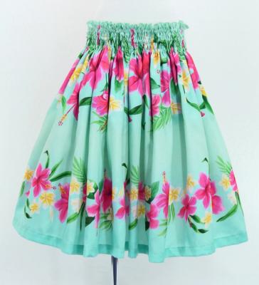 Hula Shantung Pa'u Skirt with Hibiscus & Plumeria Print / Luxury Collection / Light Blue / J3039lbl