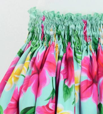 Hula Shantung Pa'u Skirt with Hibiscus & Plumeria Print / Luxury Collection / Light Blue / J3039lbl