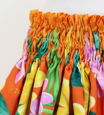 Hula Shantung Pa'u Skirt with Hibiscus & Plumeria Print / Luxury Collection / Orange / J3039or