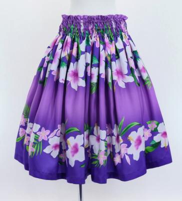 Hula Shantung Pa'u Skirt with Hibiscus & Plumeria Print / Luxury Collection / Purple / J3039pu
