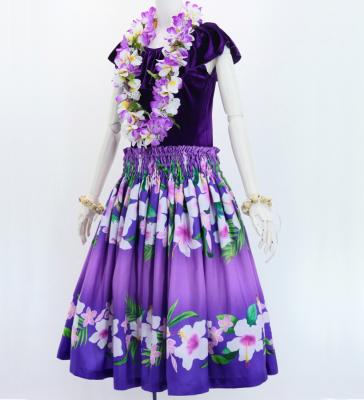 Hula Shantung Pa'u Skirt with Hibiscus & Plumeria Print / Luxury Collection / Purple / J3039pu