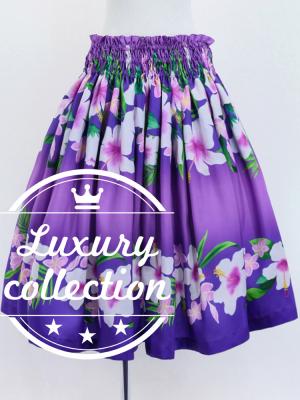 Hula Shantung Pa'u Skirt with Hibiscus & Plumeria Print / Luxury Collection / Purple / J3039pu