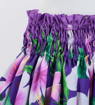 Hula Shantung Pa'u Skirt with Hibiscus & Plumeria Print / Luxury Collection / Purple / J3039pu