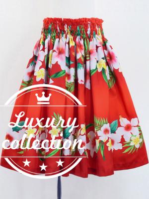 Hula Shantung Pa'u Skirt with Hibiscus & Plumeria Print / Luxury Collection / Red / J3039rd