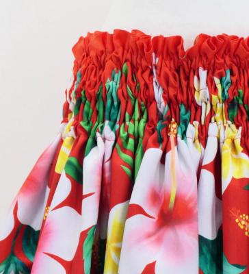 Hula Shantung Pa'u Skirt with Hibiscus & Plumeria Print / Luxury Collection / Red / J3039rd