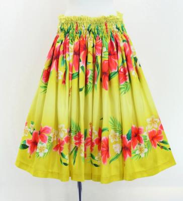 Hula Shantung Pa'u Skirt with Hibiscus & Plumeria Print / Luxury Collection / Yellow / J3039ye