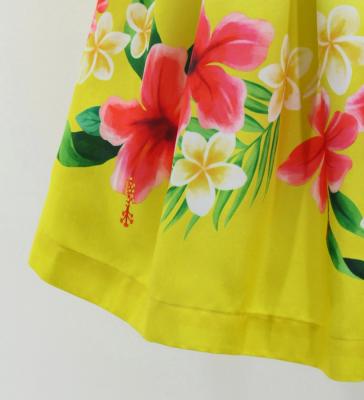 Hula Shantung Pa'u Skirt with Hibiscus & Plumeria Print / Luxury Collection / Yellow / J3039ye