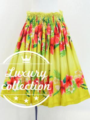 Hula Shantung Pa'u Skirt with Hibiscus & Plumeria Print / Luxury Collection / Yellow / J3039ye