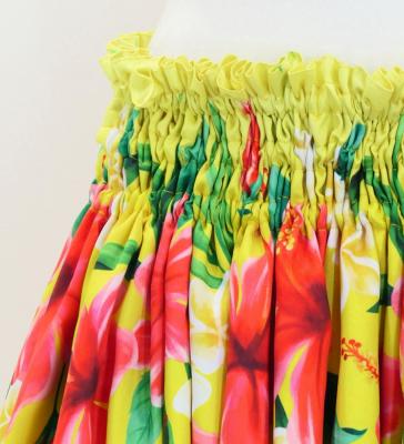 Hula Shantung Pa'u Skirt with Hibiscus & Plumeria Print / Luxury Collection / Yellow / J3039ye