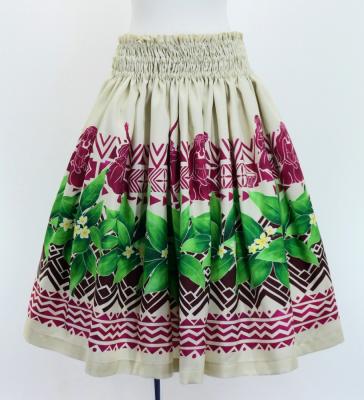 Hula Shantung Pa'u Skirt with Hula girl Print / Luxury Collection / Beige / J3040be