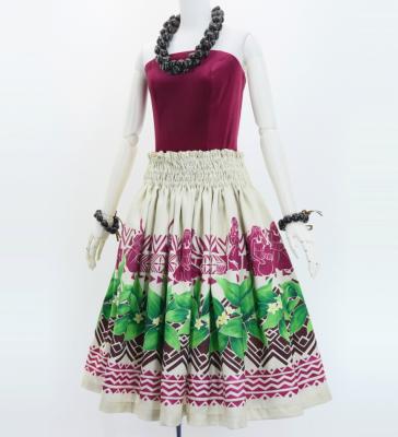 Hula Shantung Pa'u Skirt with Hula girl Print / Luxury Collection / Beige / J3040be