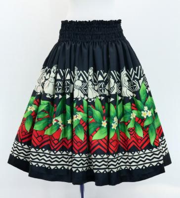 Hula Shantung Pa'u Skirt with Hula girl Print / Luxury Collection / Black / J3040bk