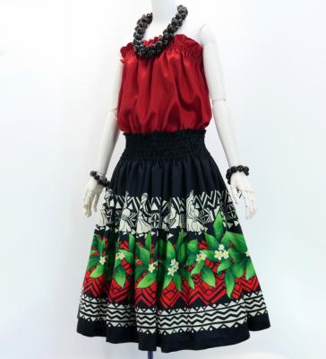 Hula Shantung Pa'u Skirt with Hula girl Print / Luxury Collection / Black / J3040bk