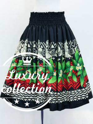 Hula Shantung Pa'u Skirt with Hula girl Print / Luxury Collection / Black / J3040bk