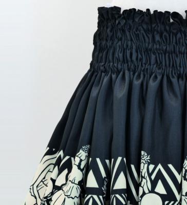 Hula Shantung Pa'u Skirt with Hula girl Print / Luxury Collection / Black / J3040bk