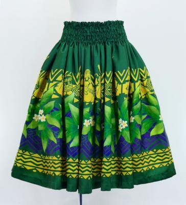 Hula Shantung Pa'u Skirt with Hula girl Print / Luxury Collection / Green / J3040gr