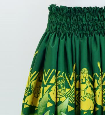 Hula Shantung Pa'u Skirt with Hula girl Print / Luxury Collection / Green / J3040gr