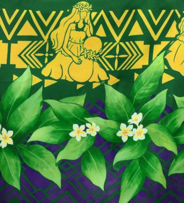 Hula Shantung Pa'u Skirt with Hula girl Print / Luxury Collection / Green / J3040gr