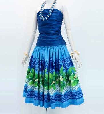 Hula Shantung Pa'u Skirt with Hula girl Print / Luxury Collection / Light Blue / J3040lbl