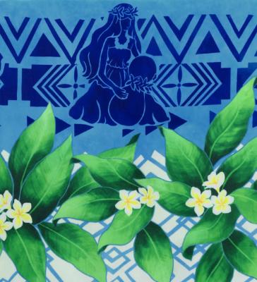 Hula Shantung Pa'u Skirt with Hula girl Print / Luxury Collection / Light Blue / J3040lbl