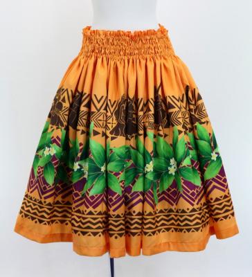 Hula Shantung Pa'u Skirt with Hula girl Print / Luxury Collection / Orange / J3040or