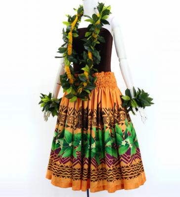 Hula Shantung Pa'u Skirt with Hula girl Print / Luxury Collection / Orange / J3040or