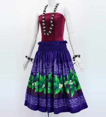 Hula Shantung Pa'u Skirt with Hula girl Print / Luxury Collection / Purple / J3040pu
