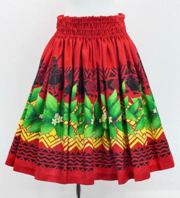 Hula Shantung Pa'u Skirt with Hula girl Print / Luxury Collection / Red / J3040rd