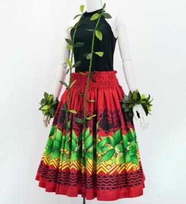 Hula Shantung Pa'u Skirt with Hula girl Print / Luxury Collection / Red / J3040rd