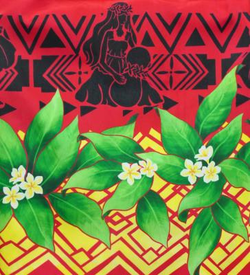 Hula Shantung Pa'u Skirt with Hula girl Print / Luxury Collection / Red / J3040rd