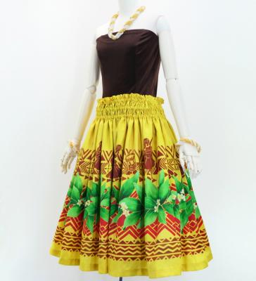 Hula Shantung Pa'u Skirt with Hula girl Print / Luxury Collection / Yellow / J3040ye