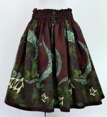 Hula Shantung Pa'u Skirt with Kahiko&Honu Print / Luxury Collection / Brown / J3042br