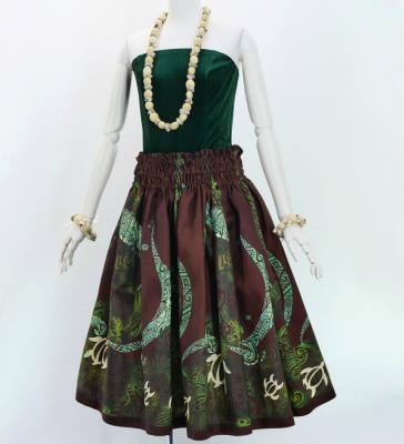 Hula Shantung Pa'u Skirt with Kahiko&Honu Print / Luxury Collection / Brown / J3042br