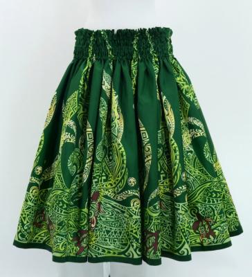 Hula Shantung Pa'u Skirt with Kahiko&Honu Print / Luxury Collection / Green / J3042gr