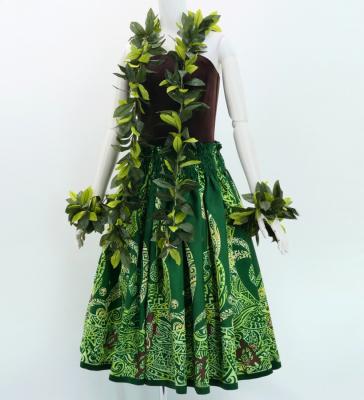 Hula Shantung Pa'u Skirt with Kahiko&Honu Print / Luxury Collection / Green / J3042gr
