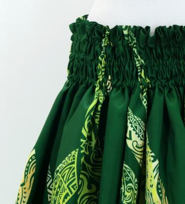 Hula Shantung Pa'u Skirt with Kahiko&Honu Print / Luxury Collection / Green / J3042gr