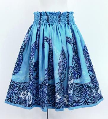 Hula Shantung Pa'u Skirt with Kahiko&Honu Print / Luxury Collection / Light Blue / J3042lbl