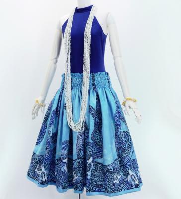 Hula Shantung Pa'u Skirt with Kahiko&Honu Print / Luxury Collection / Light Blue / J3042lbl