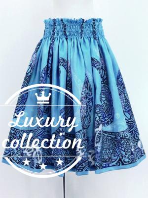 Hula Shantung Pa'u Skirt with Kahiko&Honu Print / Luxury Collection / Light Blue / J3042lbl