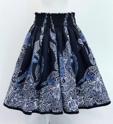 Hula Shantung Pa'u Skirt with Kahiko&Honu Print / Luxury Collection / Navy / J3042nv
