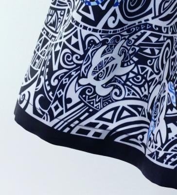 Hula Shantung Pa'u Skirt with Kahiko&Honu Print / Luxury Collection / Navy / J3042nv