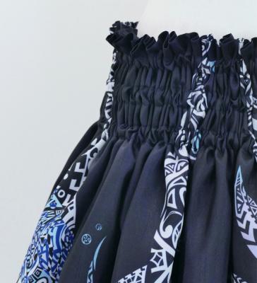 Hula Shantung Pa'u Skirt with Kahiko&Honu Print / Luxury Collection / Navy / J3042nv