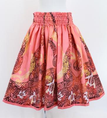 Hula Shantung Pa'u Skirt with Kahiko&Honu Print / Luxury Collection / Pink / J3042pi