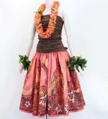 Hula Shantung Pa'u Skirt with Kahiko&Honu Print / Luxury Collection / Pink / J3042pi