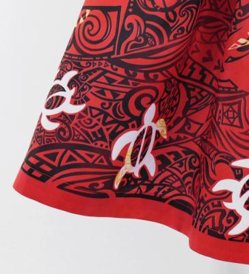 Hula Shantung Pa'u Skirt with Kahiko&Honu Print / Luxury Collection / Red / J3042rd