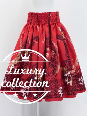 Hula Shantung Pa'u Skirt with Kahiko&Honu Print / Luxury Collection / Red / J3042rd