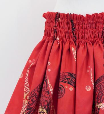 Hula Shantung Pa'u Skirt with Kahiko&Honu Print / Luxury Collection / Red / J3042rd